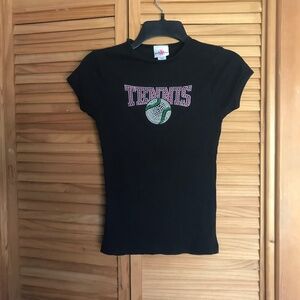 Y2K fitted cotton rhinestone tennis tee
